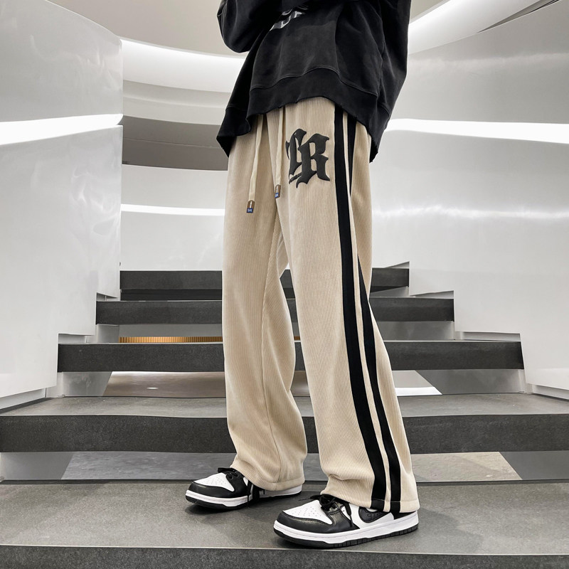 Autumn and winter thickened contrast striped pants foam printed loose casual pants