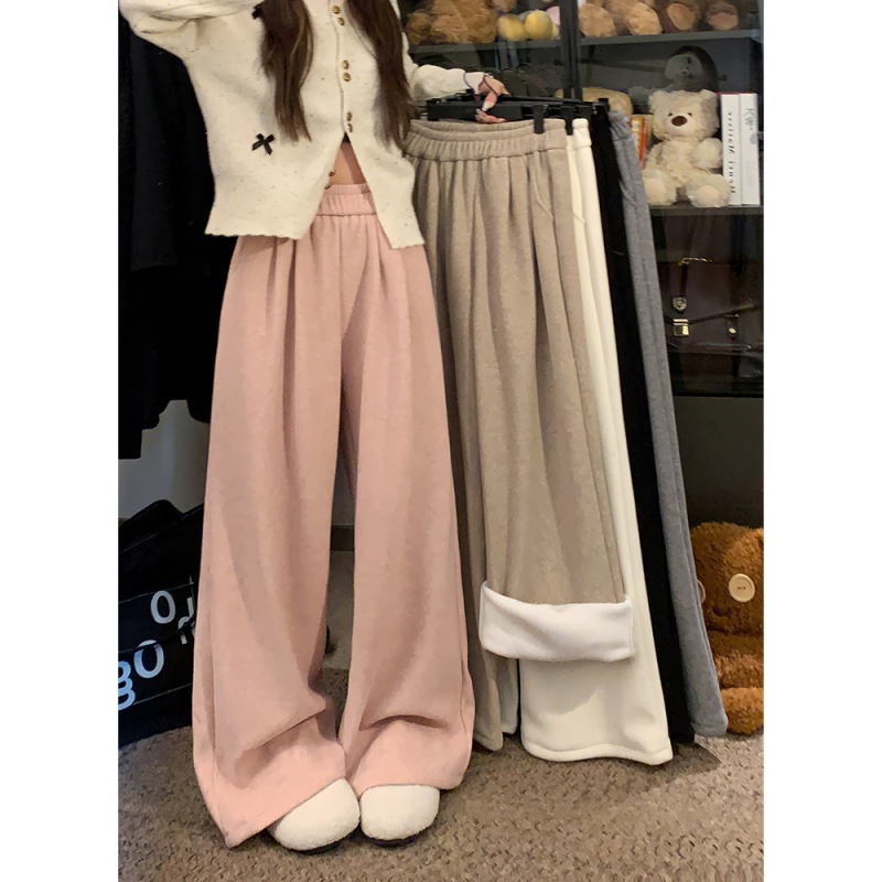 Real shot!  2024 Velvet Thickened Towel Velvet Loose High Waist Slim Wide Leg Pants Casual Floor-Mopping Pants