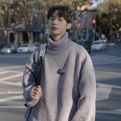 Japanese chenille turtleneck sweater for men in autumn and winter retro lazy style Korean style high-end knitwear