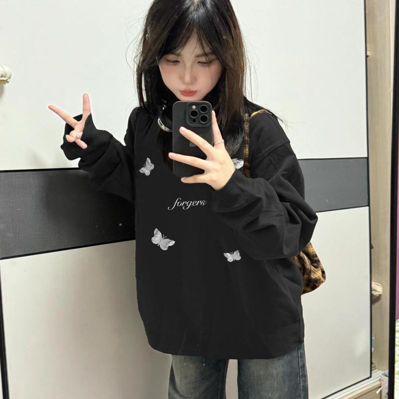 New autumn and winter thin plus velvet loose lazy style chic round neck sweatshirt