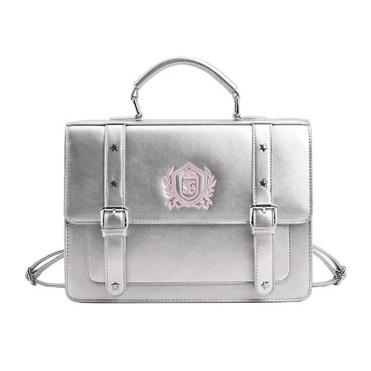 Cross-border new retro portable backpack college style uniform pu backpack large capacity single shoulder crossbody square bag
