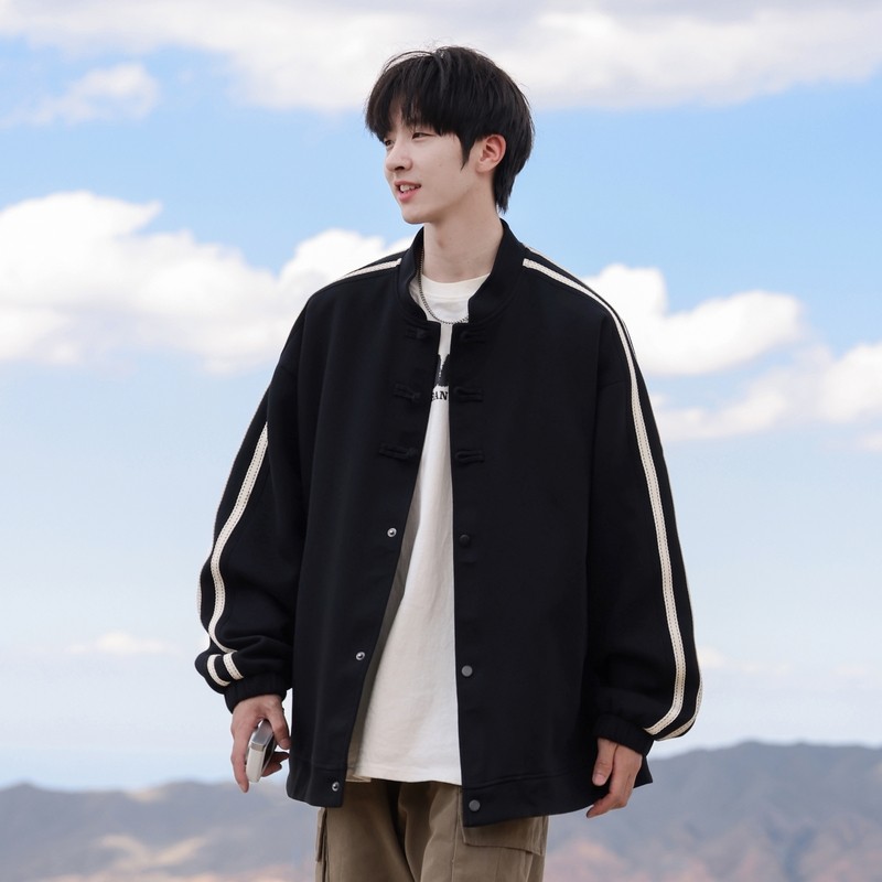 Chinese style men's trendy brand buckle stand collar jacket jacket tops