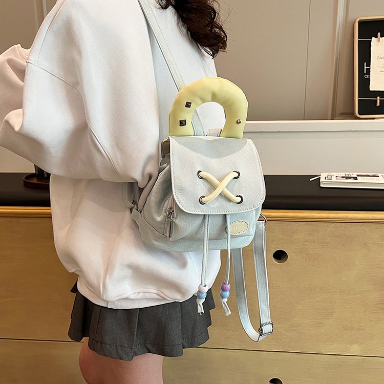 Denim Backpack Women's 2024 New Trendy Fashion College Style Backpack Contrast Color Portable Bucket Bag