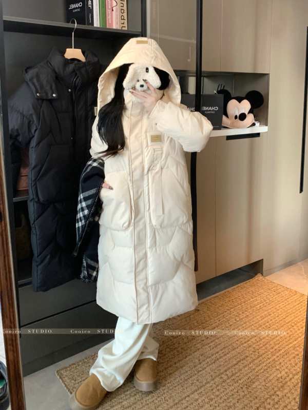 Mid-length cotton coat for small people autumn and winter warm coat hooded cotton coat top for women