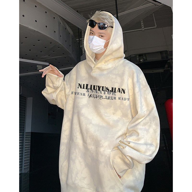 Dirty tie-dye 60 cotton hooded loose design sweatshirt