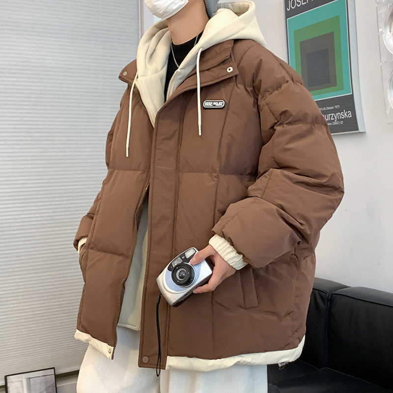Men's winter new style Hong Kong style large size loose fake two-piece hooded thick cotton coat