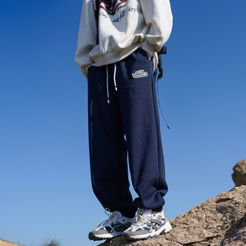 Hong Kong literary men's navy blue leggings sweatpants men's autumn and winter new sports pants Japanese style boys' casual pants men's style