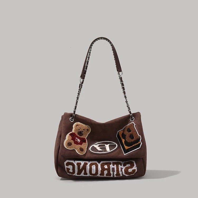 Large-capacity bag for women in autumn and winter, versatile new frosted retro chain shoulder crossbody bag commuter tote bag