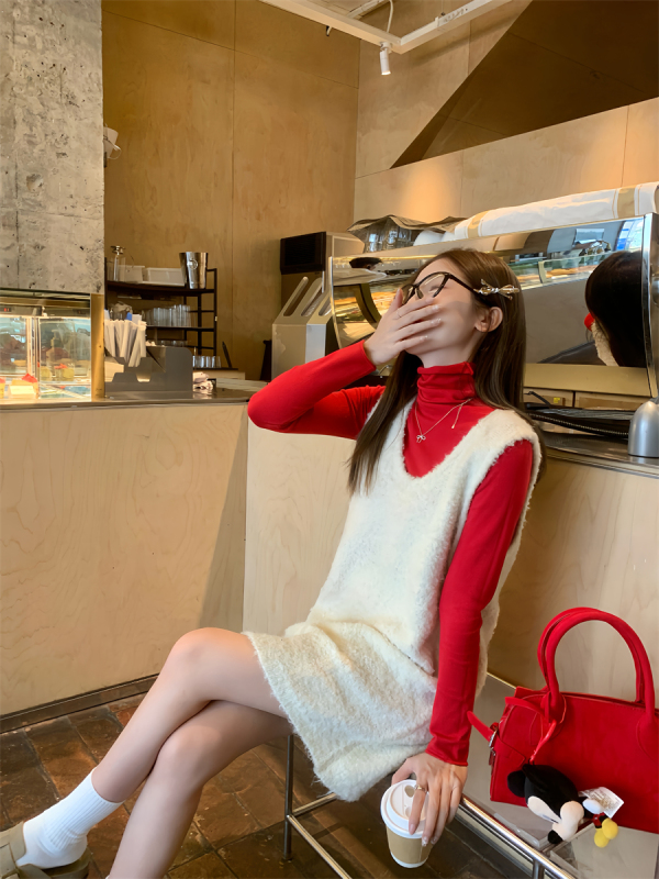 Lazy circle fur autumn and winter vest skirt bottoming shirt suit for women