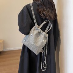 Small backpack for women 2024 Korean version new fashion mini chain backpack denim blue casual backpack trendy