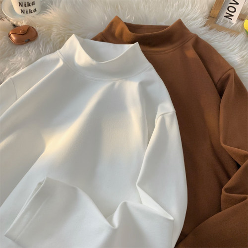 New winter style 280g single piece packaging half turtleneck German velvet T-shirt