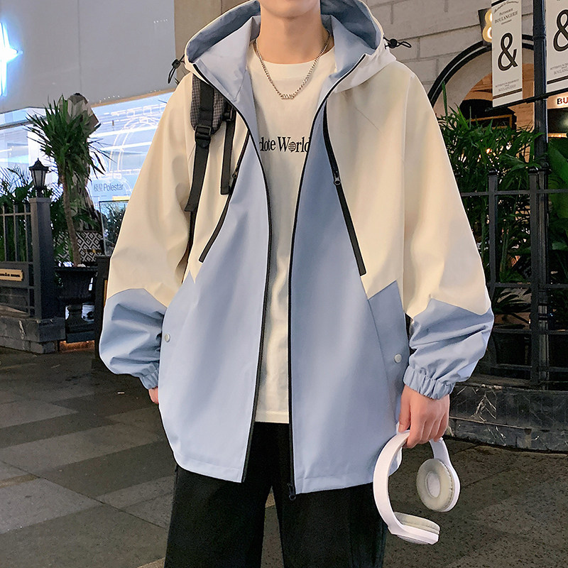 Hong Kong style top with multi-zip jacket, loose off-shoulder color-blocked jacket