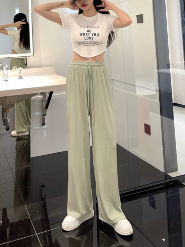 Real shot of ice silk wide-leg pants for women in summer, thin, drapey, loose, casual ice silk straight pants