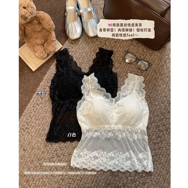 Actual shot and real price, little baby inside, women's autumn 2024 new style pure lust lace layered camisole