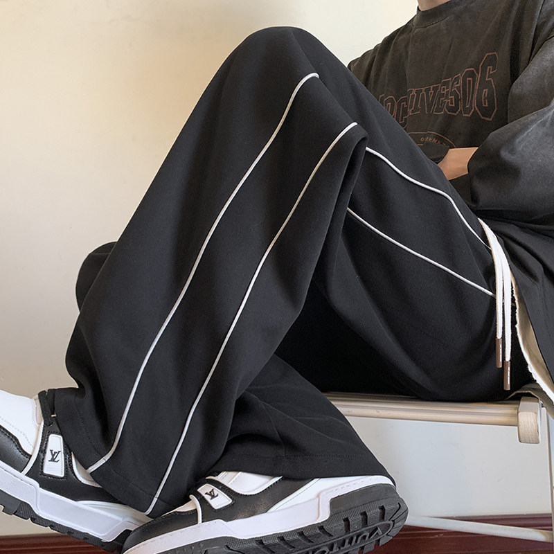 Large casual pants men's Hong Kong style loose embroidered wide leg pants