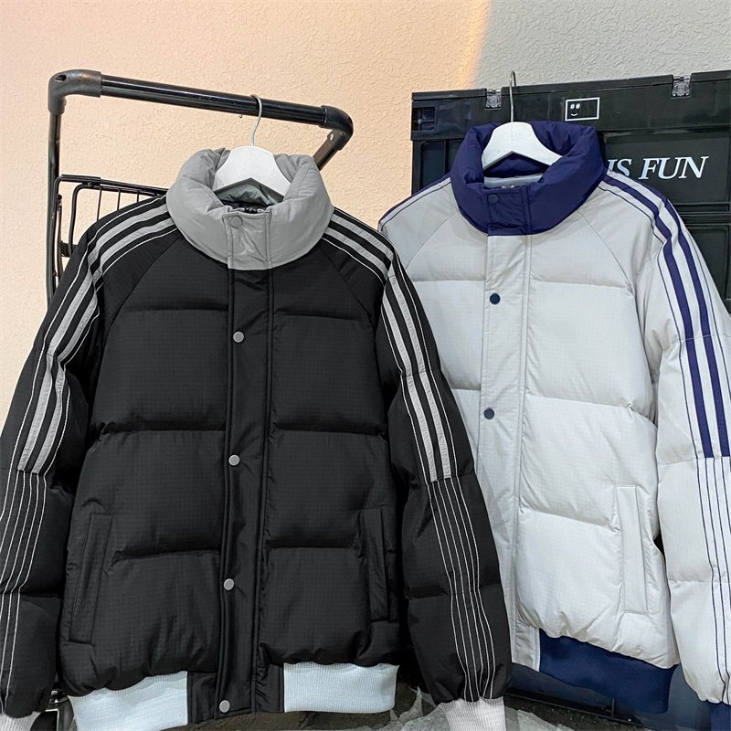 payment!  Contrast color striped thickened cotton coat with three-proof fabric