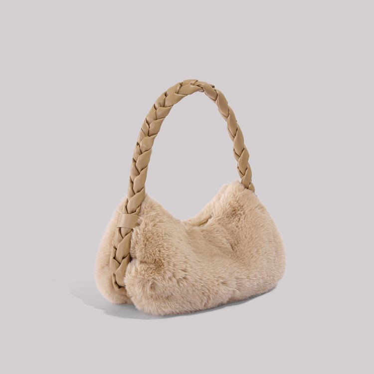 Braided armpit bag niche furry bag handbag women's new versatile high-end plush shoulder bag cross-border