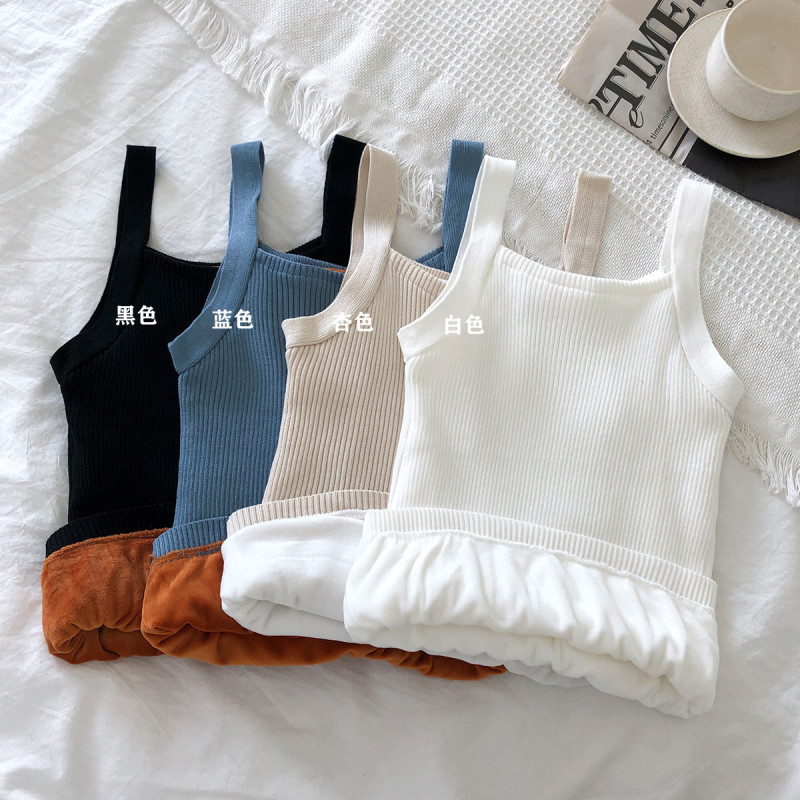 Real shot of velvet thickened warm top for women autumn and winter inner wear 2021 new slim and versatile knitted camisole