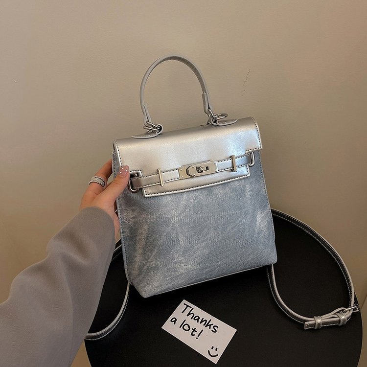 Kathryn silver backpack women's new trendy fashion portable Kelly bag large capacity backpack commuter bag