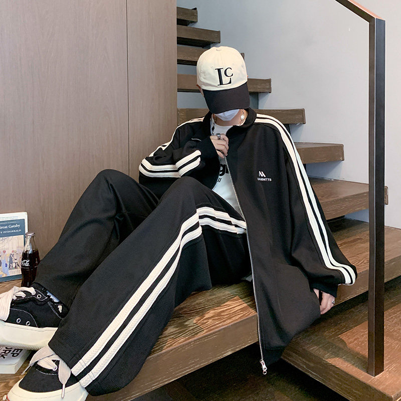 Hong Kong style contrast striped student casual suit