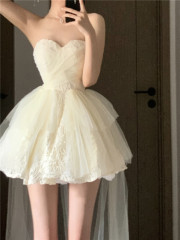 Real shot of princess birthday dress, vacation fairy tail dress, lace dress, high waist short style for women