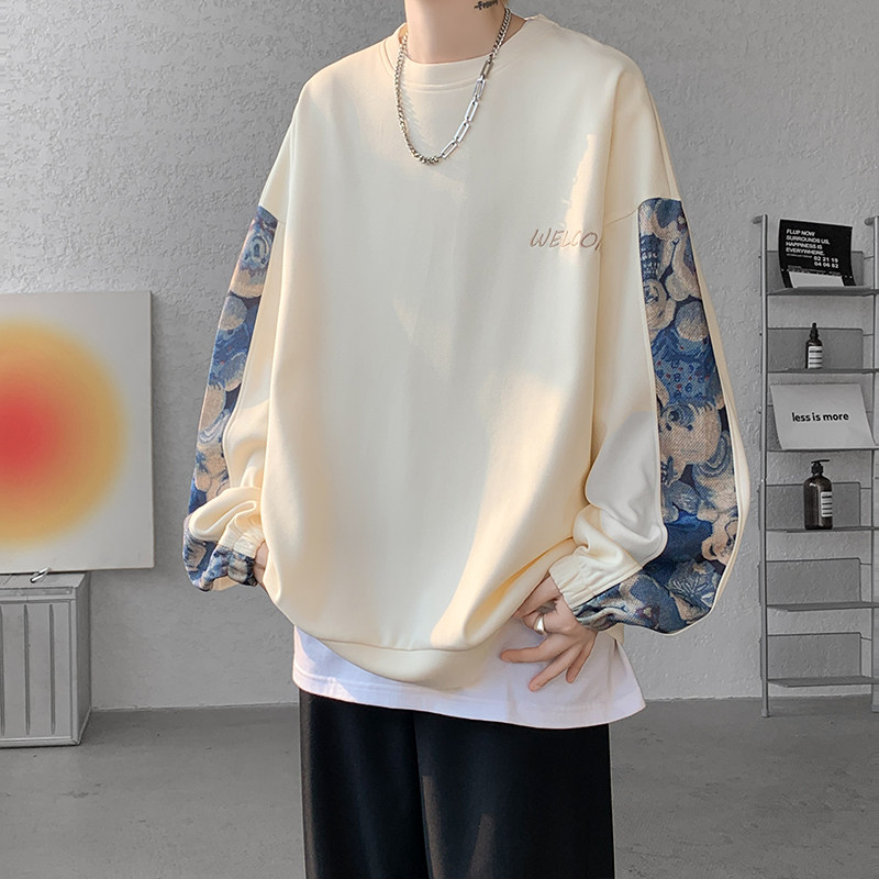 New autumn and winter spliced ​​round neck high quality versatile sweatshirt
