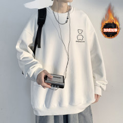 Winter waffle pullover bottoming shirt Hong Kong style colorful bear plus velvet and thickened hoodie