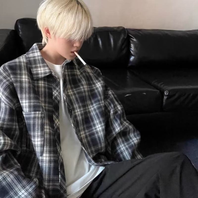 Network picture new trendy long-sleeved men's Harajuku trendy spring shirt daily