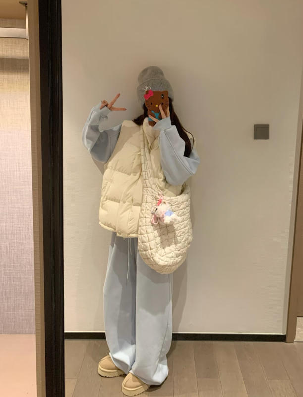 Casual loose solid color sweatshirt suit + vest jacket