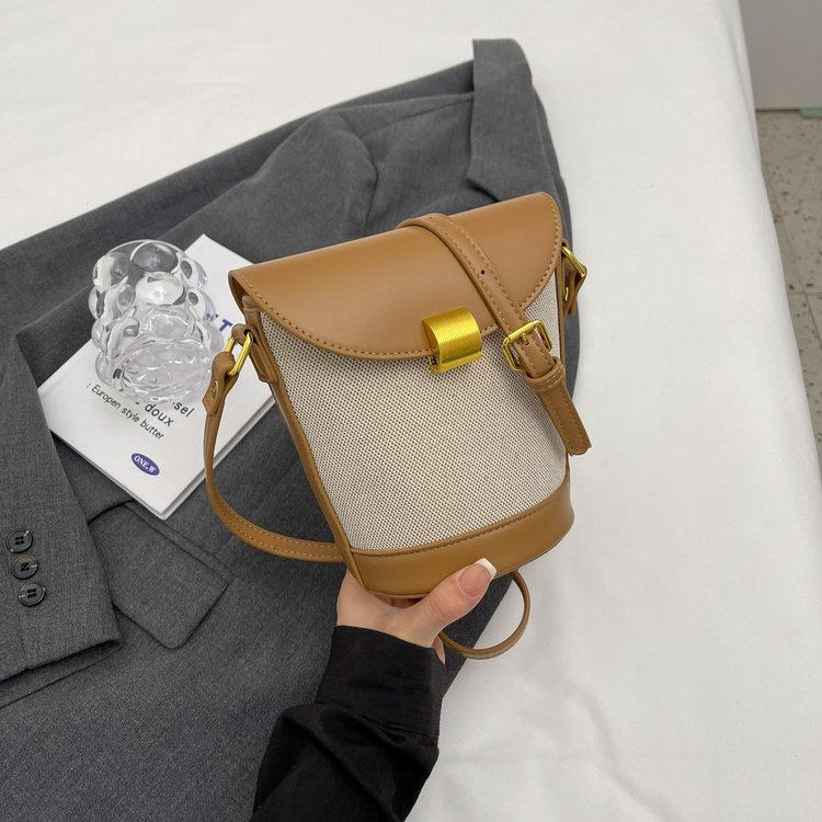 High-quality spliced ​​canvas bucket bag for women new summer fashion versatile small bag single shoulder crossbody bag