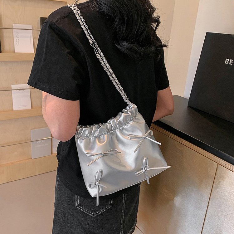 Spring women's bag high-end texture exquisite armpit bag 2024 new bow bucket bag chain shoulder bag