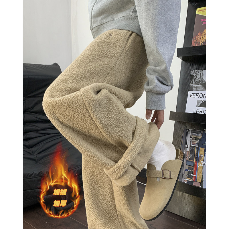 Winter lamb wool thickened and warm American trendy straight casual pants