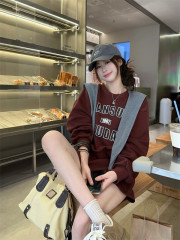 Casual style letter printed round neck sweatshirt long sleeve women + high waist skirt two-piece autumn suit trendy