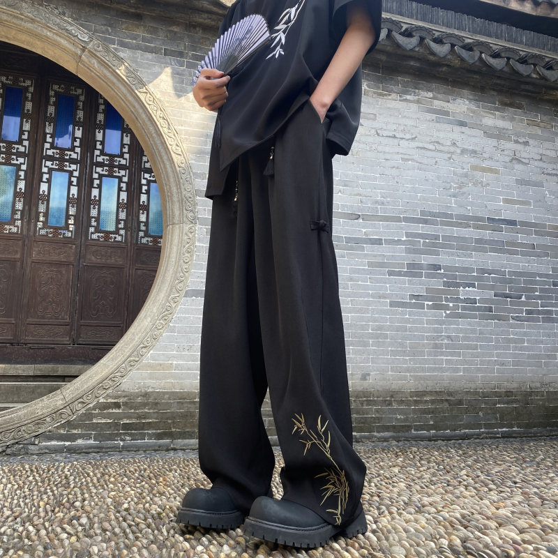 New style new Chinese style embroidered ice silk casual pants and trousers