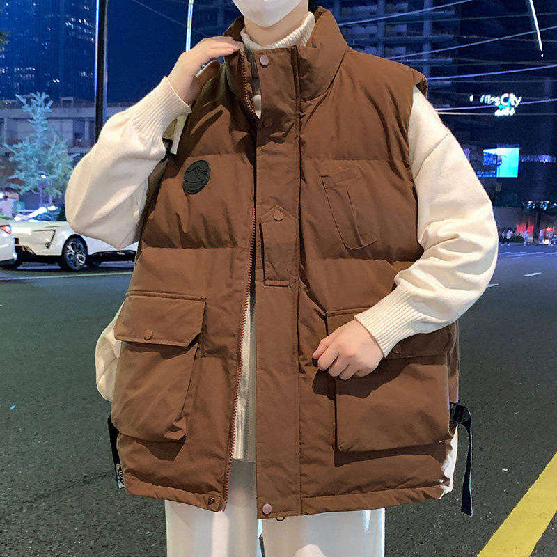 Large size vest men's autumn and winter stand collar workwear down cotton plus fat thickened loose jacket