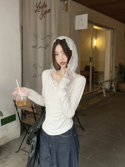 Pure Desire Lace Hooded Slim Long Sleeve Bottoming Shirt