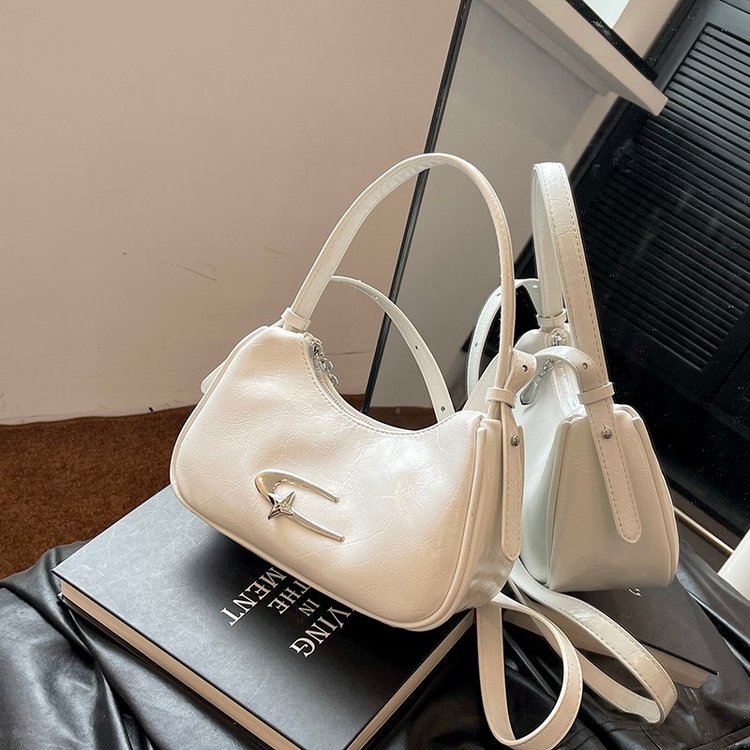 Niche texture armpit bag for women 2024 new summer crossbody bag high-end cloud silver crescent shoulder bag