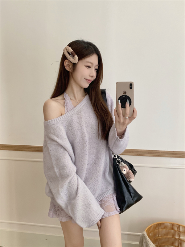 2024 autumn and winter loose thin knitted sweater for women