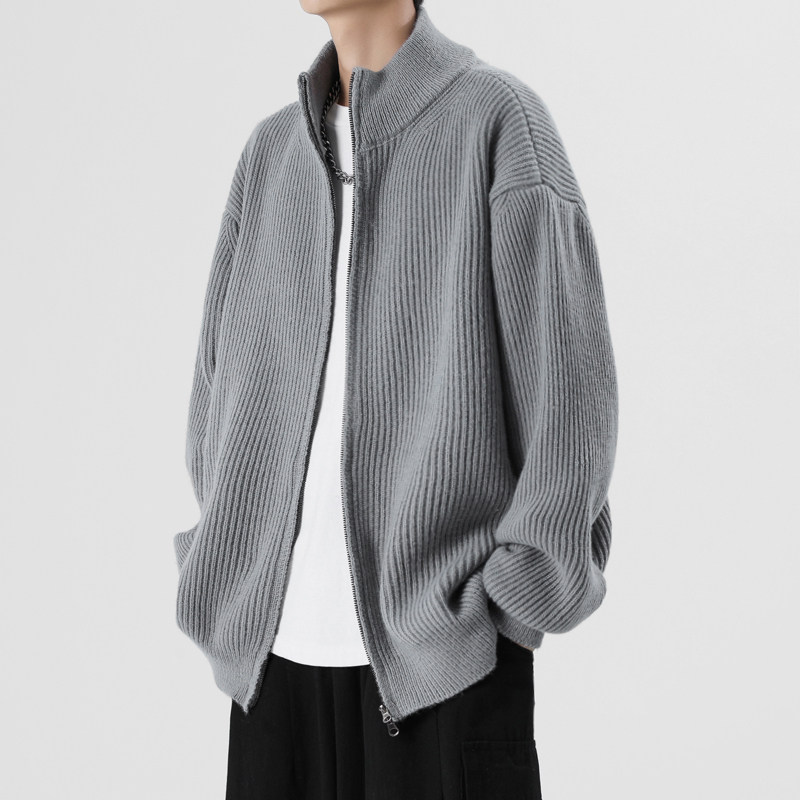 White high quality sweater zipper cardigan loose knitted sweater jacket