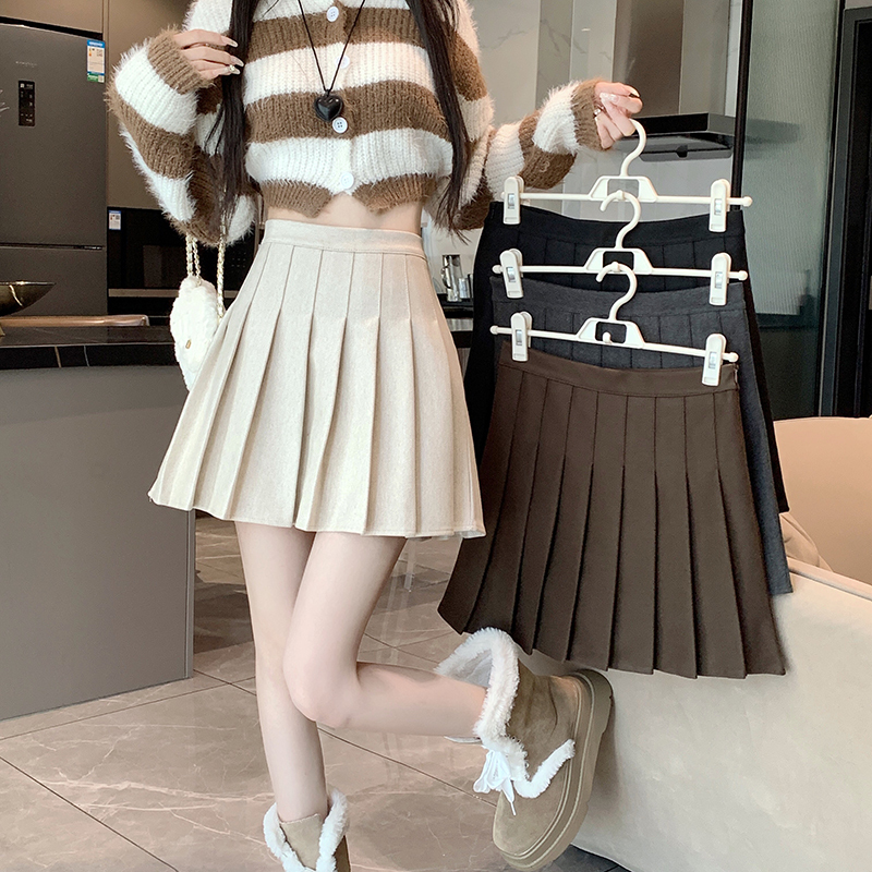 Real shot of dark gray pleated skirt for women with high waist and slimming 2023 new woolen autumn and winter skirt jk short skirt a-line skirt