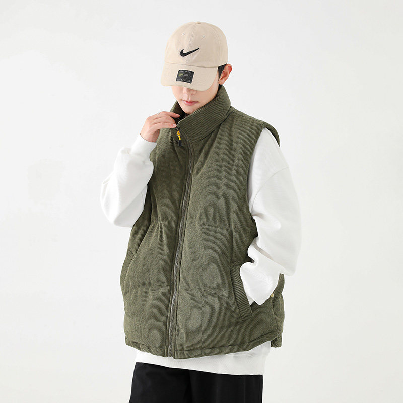 Winter corduroy cotton vest men's retro thickened stand-up collar cotton coat couple jacket with shoulder bag