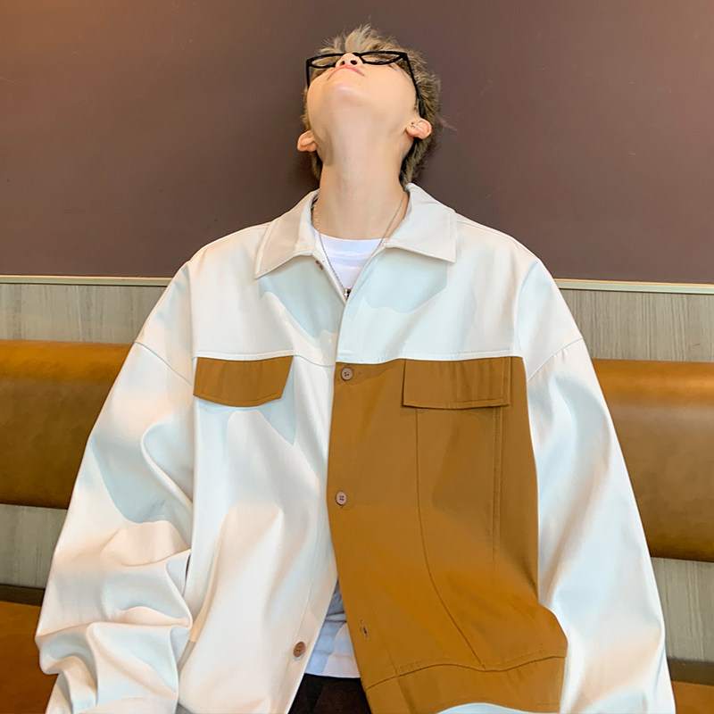 New autumn style Hong Kong style outdoor large size splicing casual long-sleeved shirt