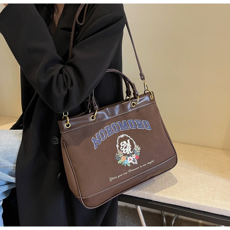 Maillard Retro Print Handbag Women's 2024 New College Style Tote Bag Large Capacity Crossbody Commuting Bag
