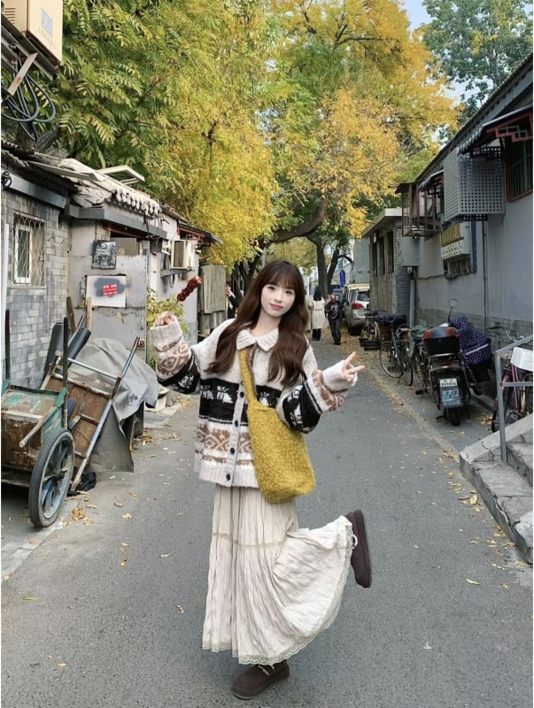 Unique soft fluffy wool cardigan coat women's lapel loose outer top