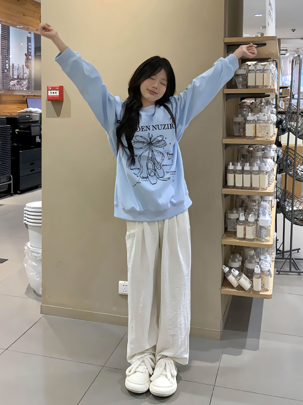 100% cotton composite silver fox velvet 420g loose and lazy chic round neck sweatshirt