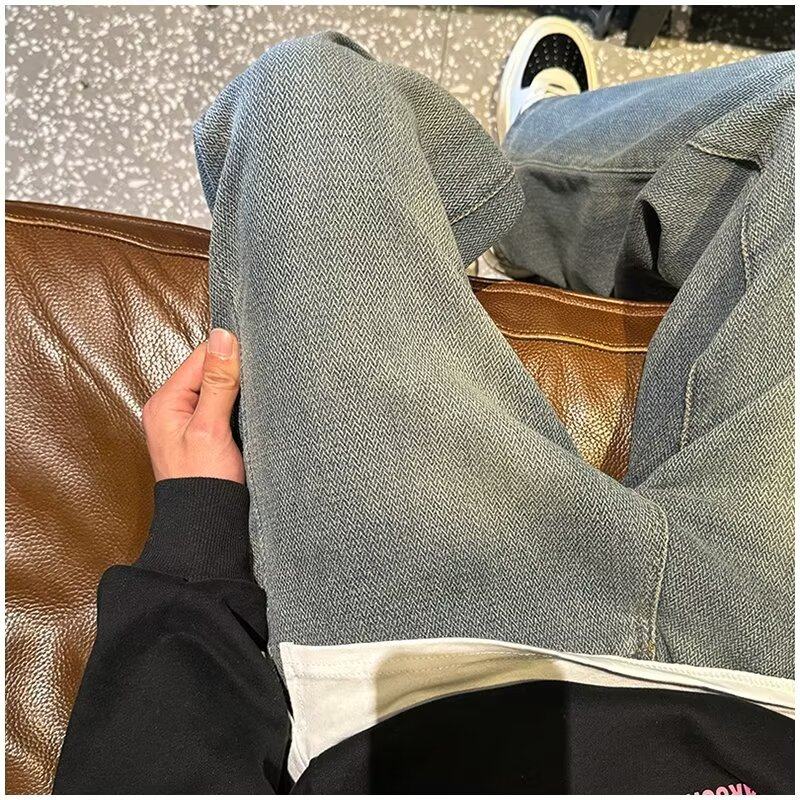 New Spring Washed Nostalgic Blue Starry Sky Pattern Jeans Men's Loose Slim Straight Floor-Mopping Pants