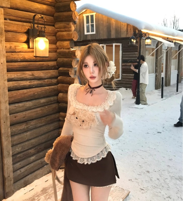 Sweet pet contract lazy style knitted top furry cardigan slimming short hot girl style design autumn and winter