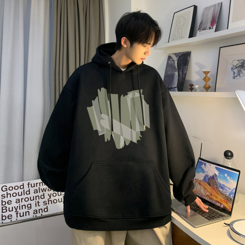 Spring new love printed heavyweight hooded multi-color sweatshirt with loose shoulder sleeves