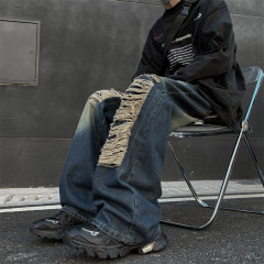 New trendy ripped jeans for men, washed and distressed, wide-leg, straight-leg loose pants