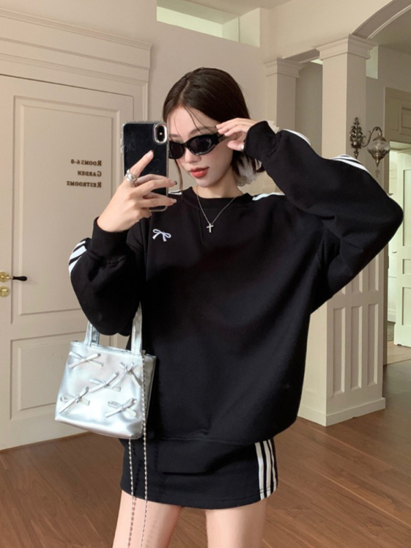 Women's three-stripe sweatshirt early autumn A-line hip skirt skirt casual two-piece set
